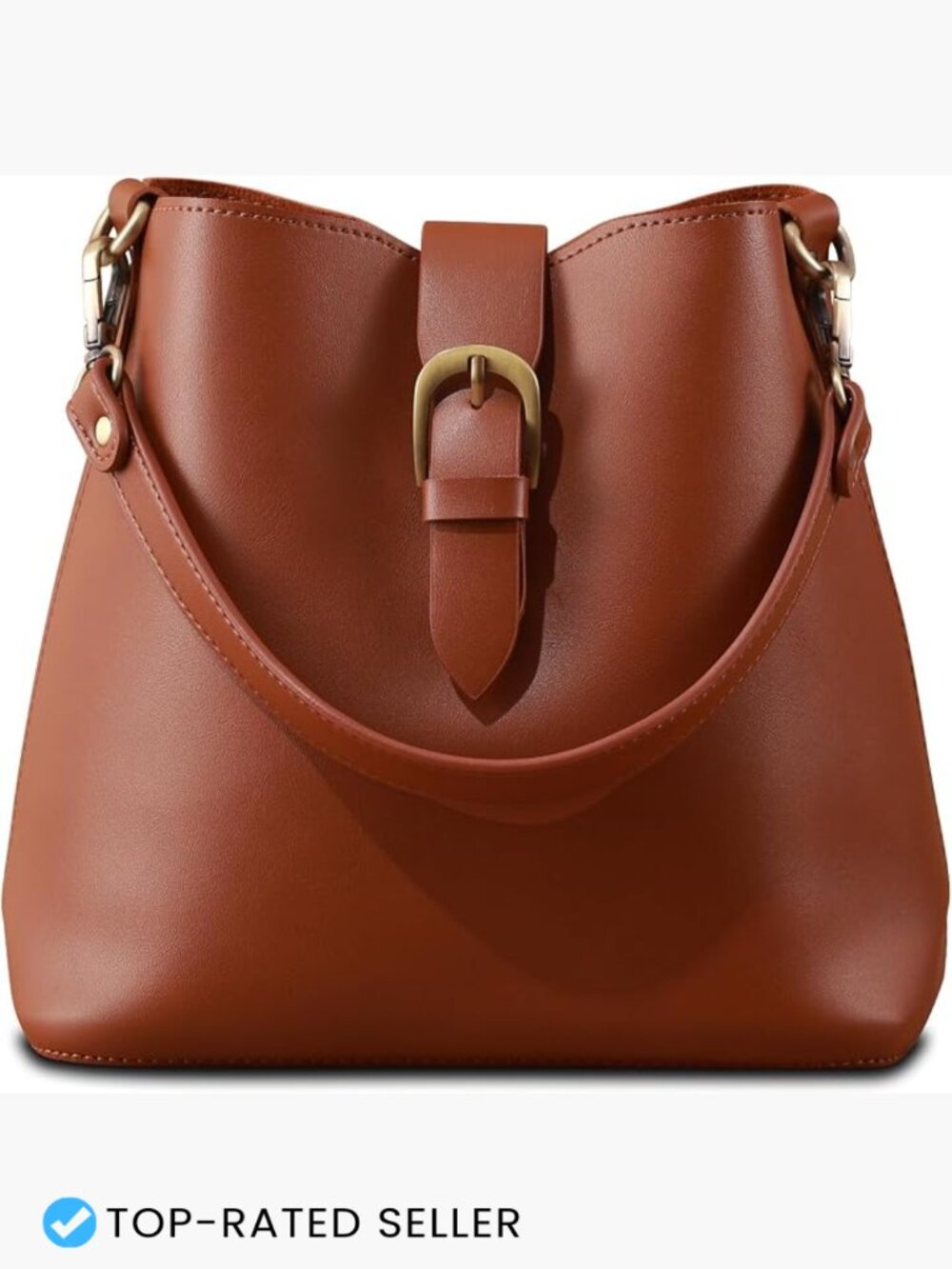 Vegan Leather Bucket Bag Retro Hobo Shoulder Purse Faux Suede Lining Adjustable